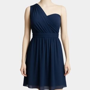 David's Bridal Midnight Blue One Shoulder Fit And Flare Tulle Mini Dress Size 16